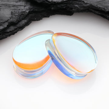 Detail View 1 of A Pair of Luminous Iridescent Teardrop Glass Double Flared Plug-Clear Gem/Aurora Borealis
